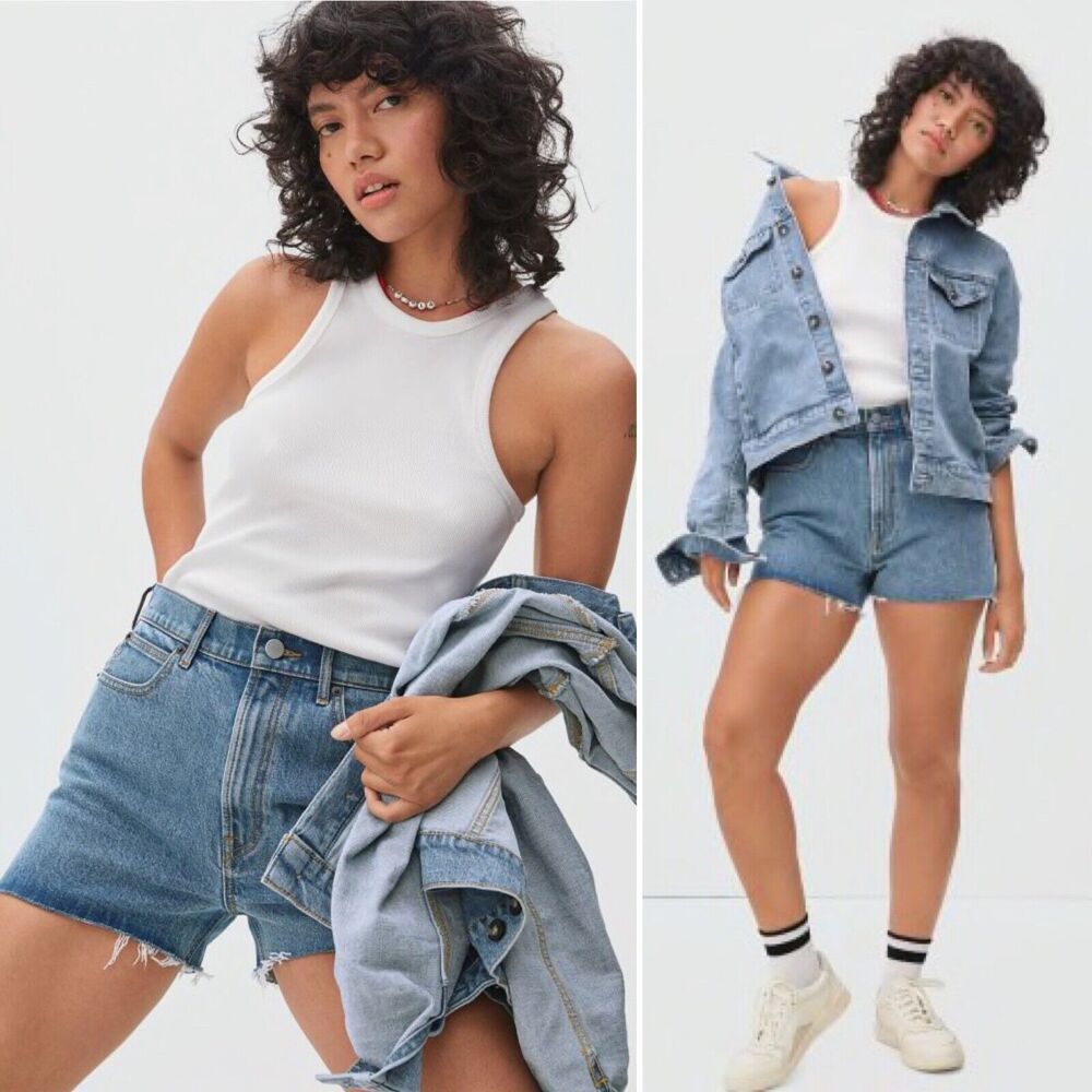 NWT Everlane The Way High Waist Denim Shorts High Rise Frayed Hem Size 33